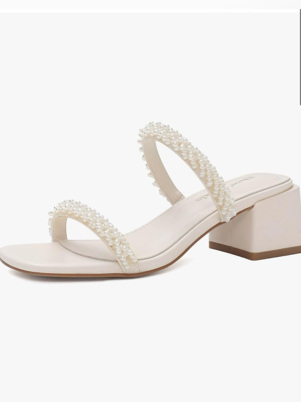 Pearl-Embellished Ivory Block Heel Sandal